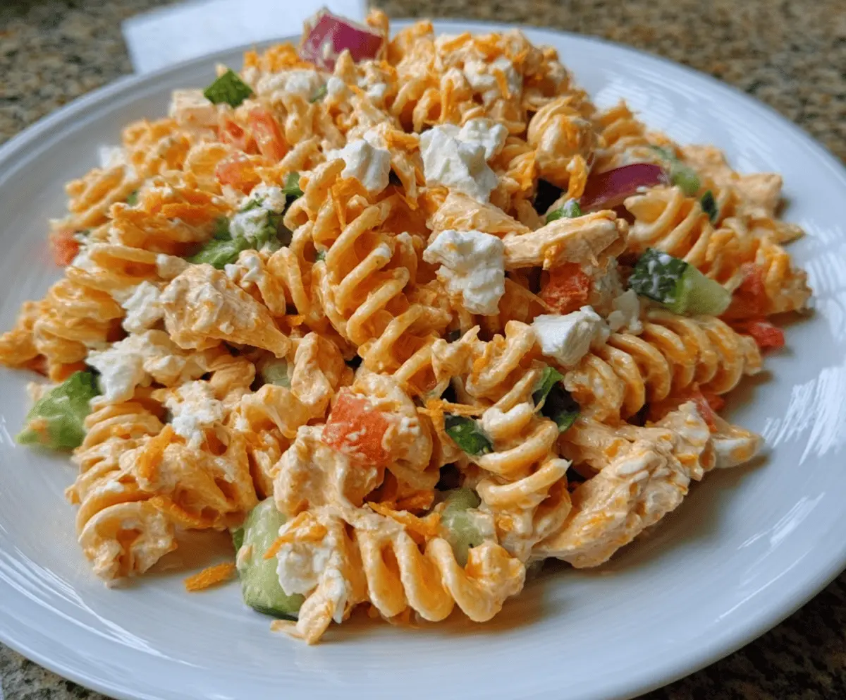 Best Ever Easy Buffalo Chicken Pasta Salad