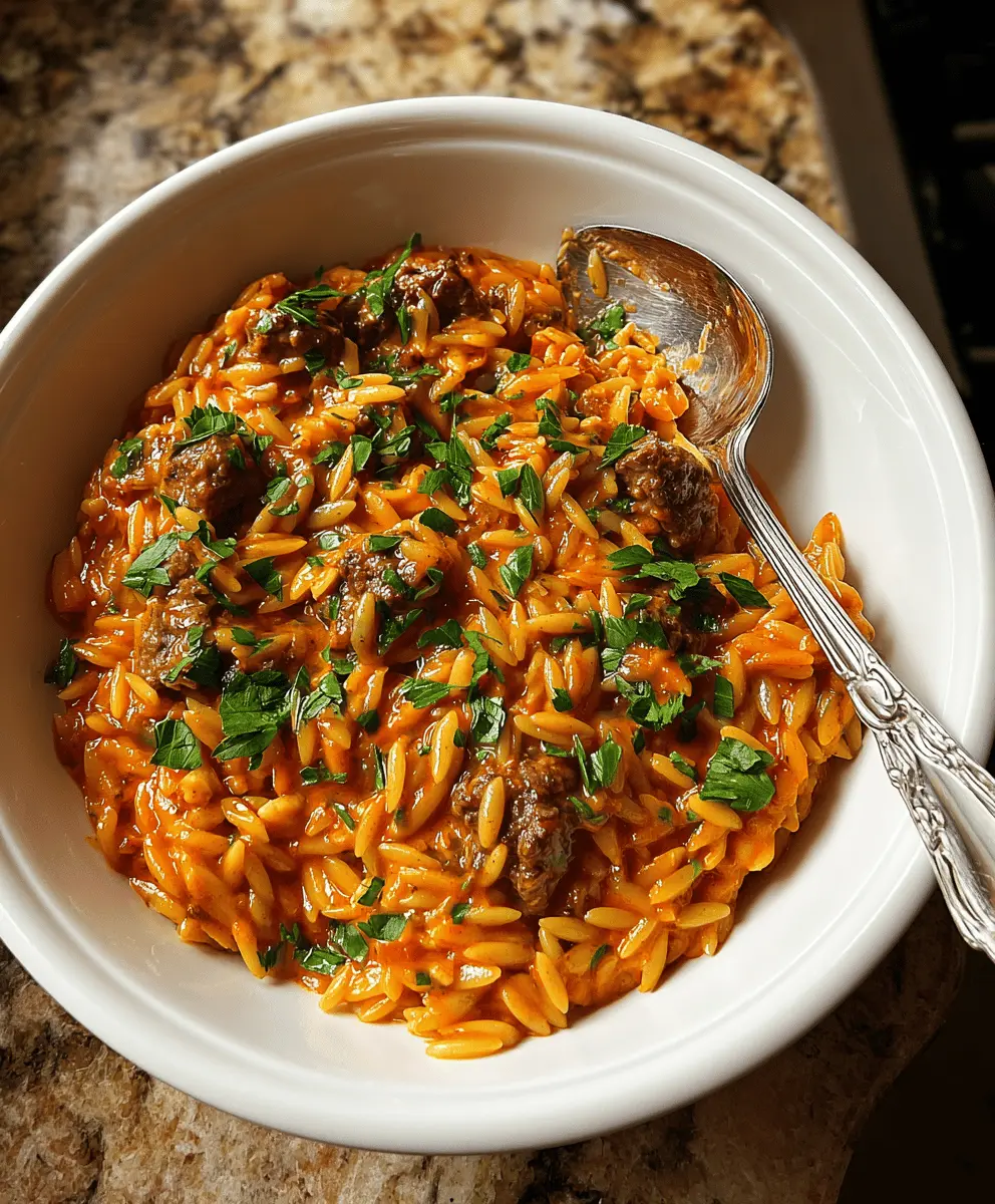 Easy Beef Orzo in Creamy Tomato Sauce