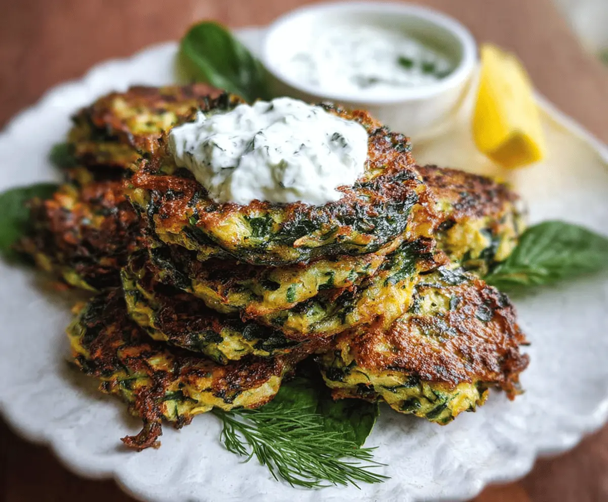 Easy Zucchini Feta Spinach Fritters with Garlic Tzatziki