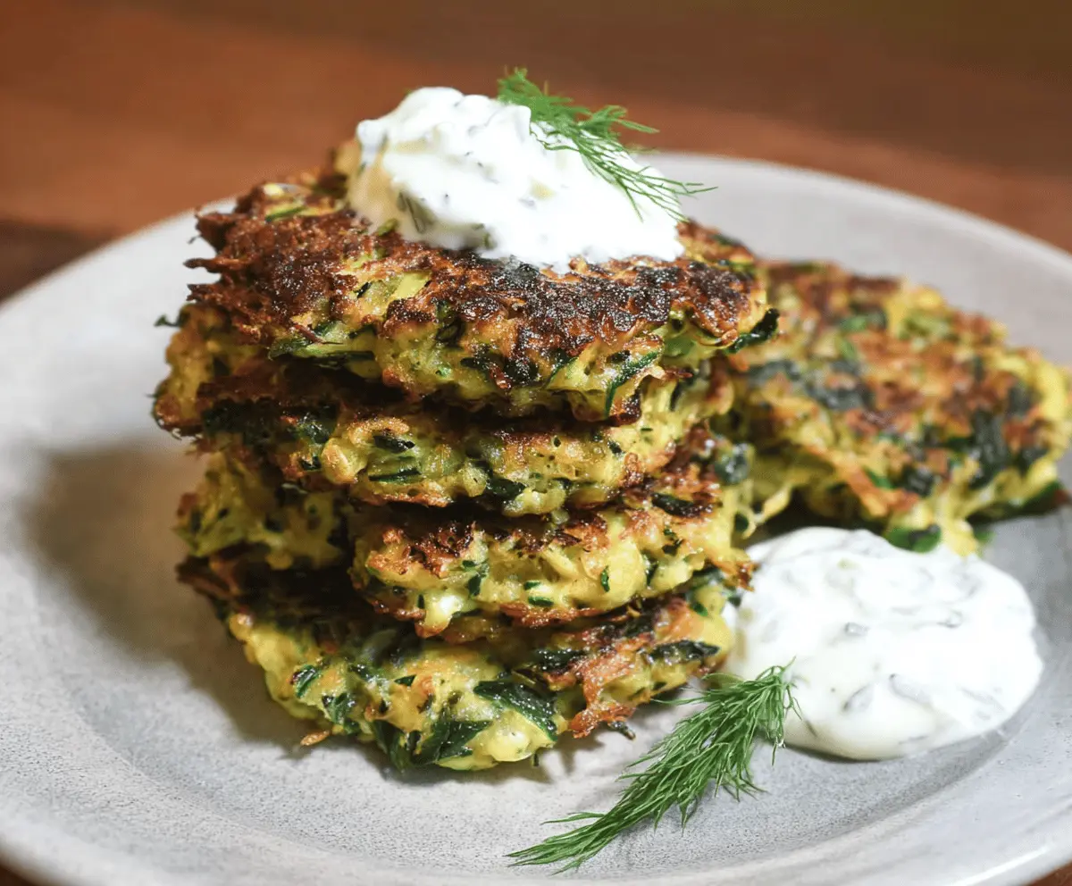 Easy Zucchini Feta Spinach Fritters with Garlic Tzatziki