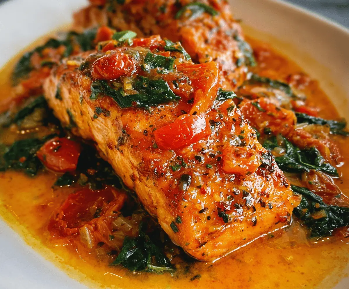 Easy Tuscan Garlic Salmon with Spinach and Tomato