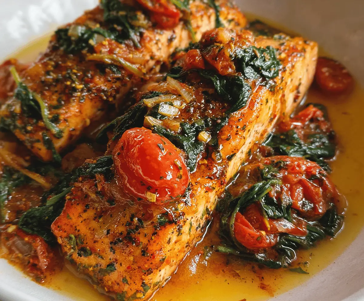 Easy Tuscan Garlic Salmon with Spinach and Tomato