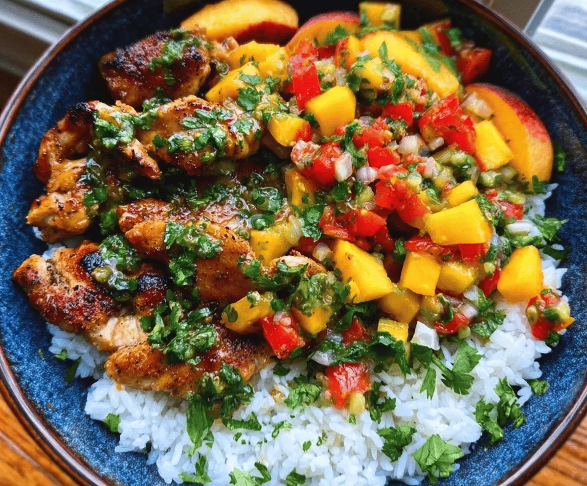 Easy Cilantro Lime Chicken Bowls with Peach Salsa