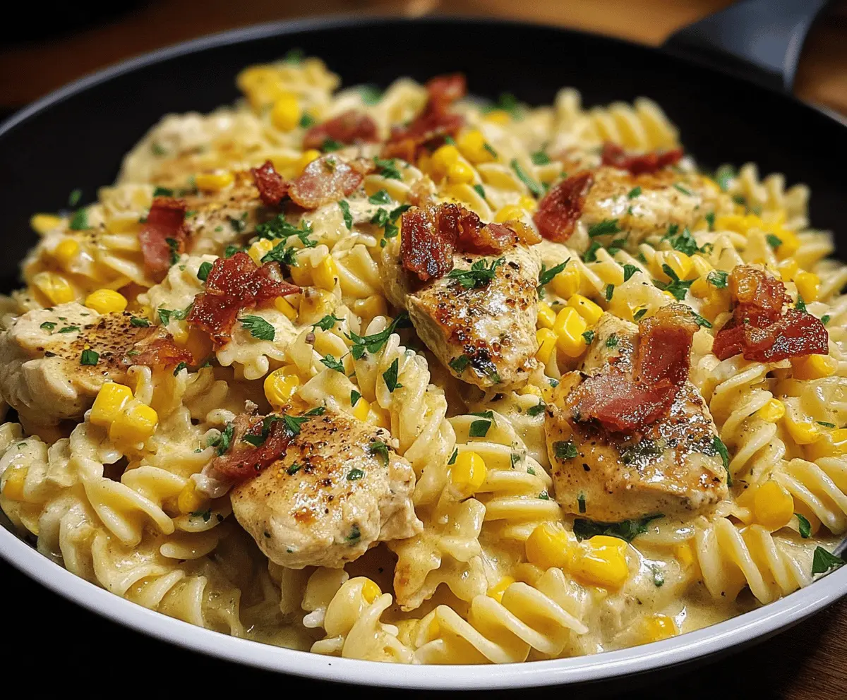 Creamy Bacon Chicken Pasta with Sweet Corn