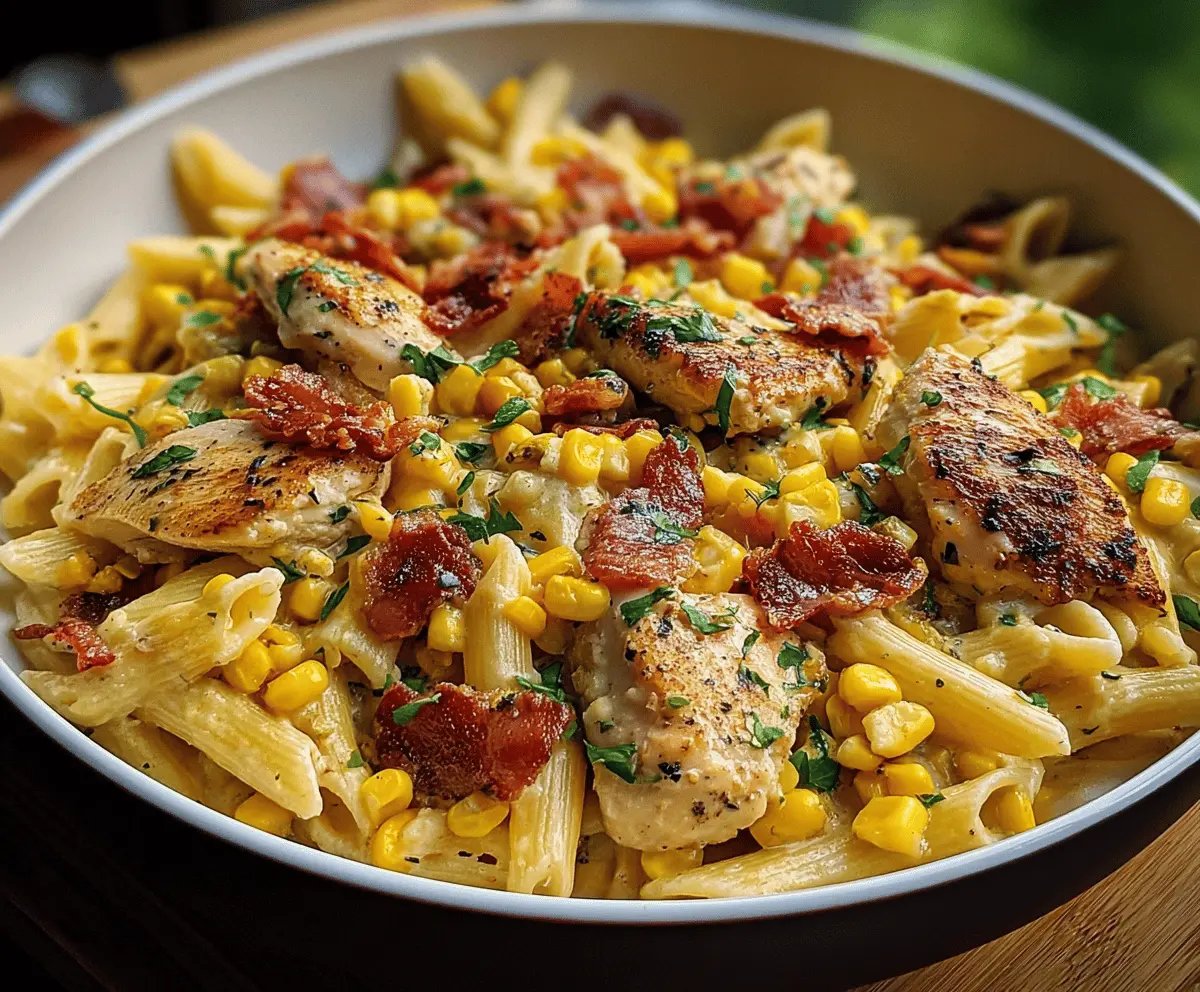 Creamy Bacon Chicken Pasta with Sweet Corn