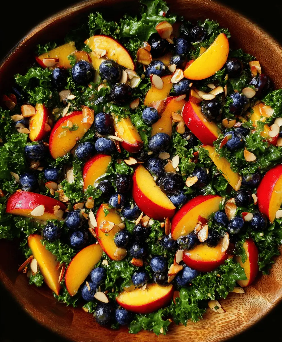 Easy Summer Peach and Blueberry Kale Salad