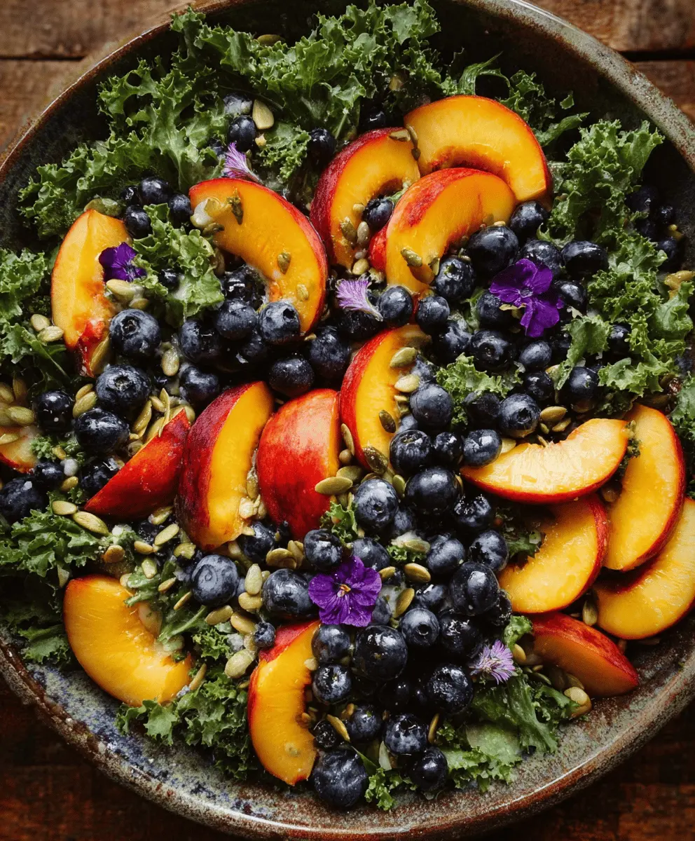 Easy Summer Peach and Blueberry Kale Salad