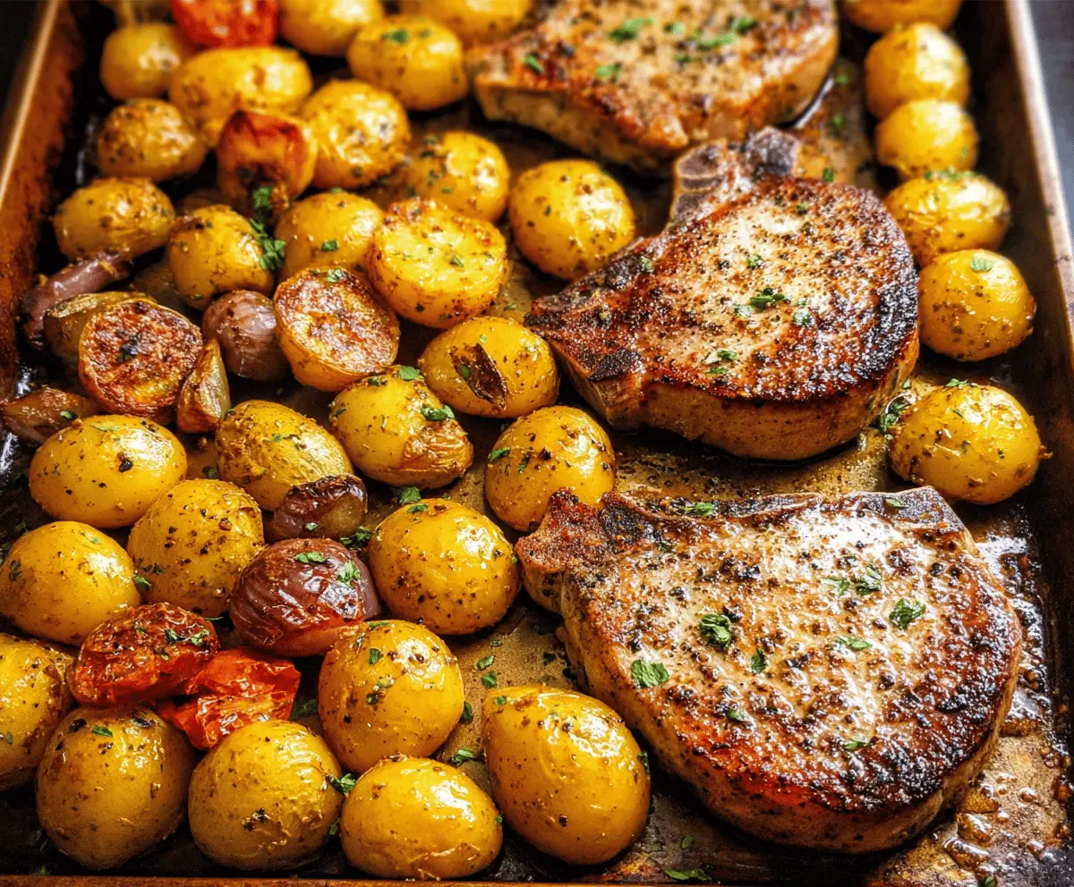 Easy Sheet Pan Pork Chops and Potatoes Dinner