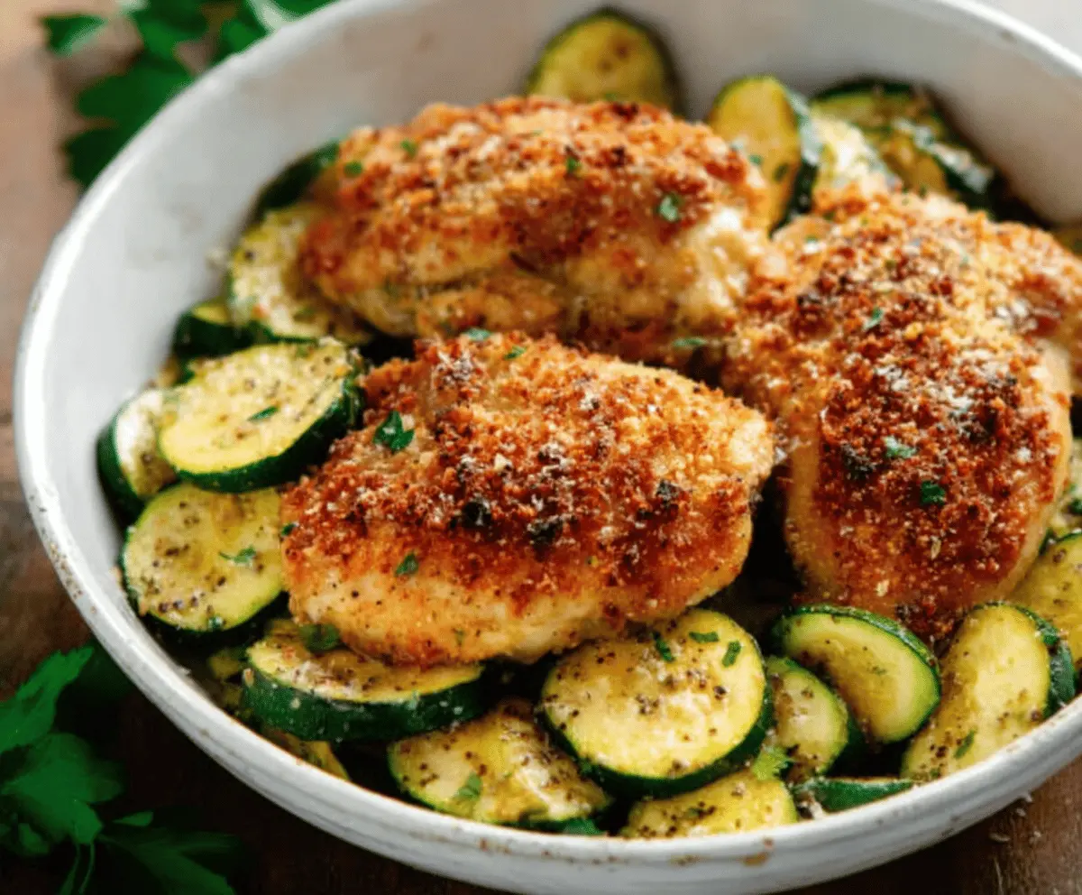 Easy Crispy Parmesan Garlic Chicken with Zucchini
