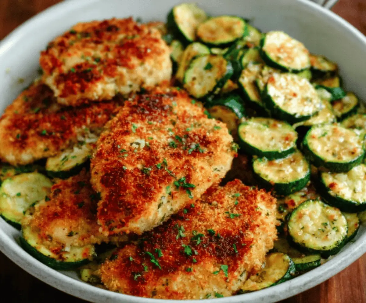 Easy Crispy Parmesan Garlic Chicken with Zucchini