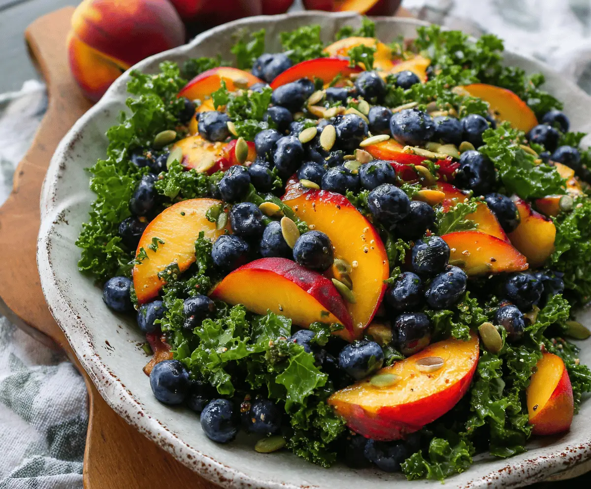 Fresh Summer Peach and Blueberry Kale Salad Recipe