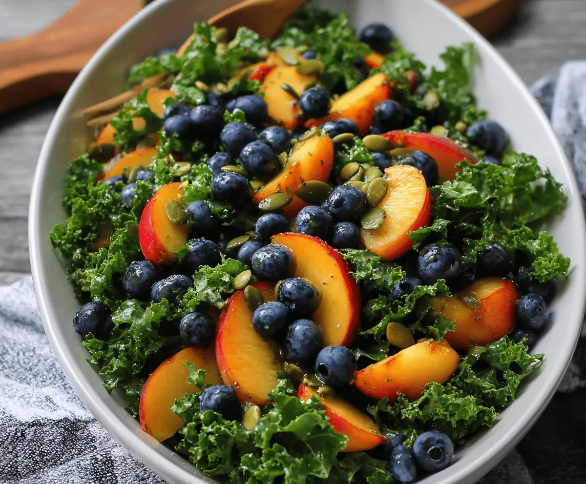 Fresh Summer Peach and Blueberry Kale Salad Recipe
