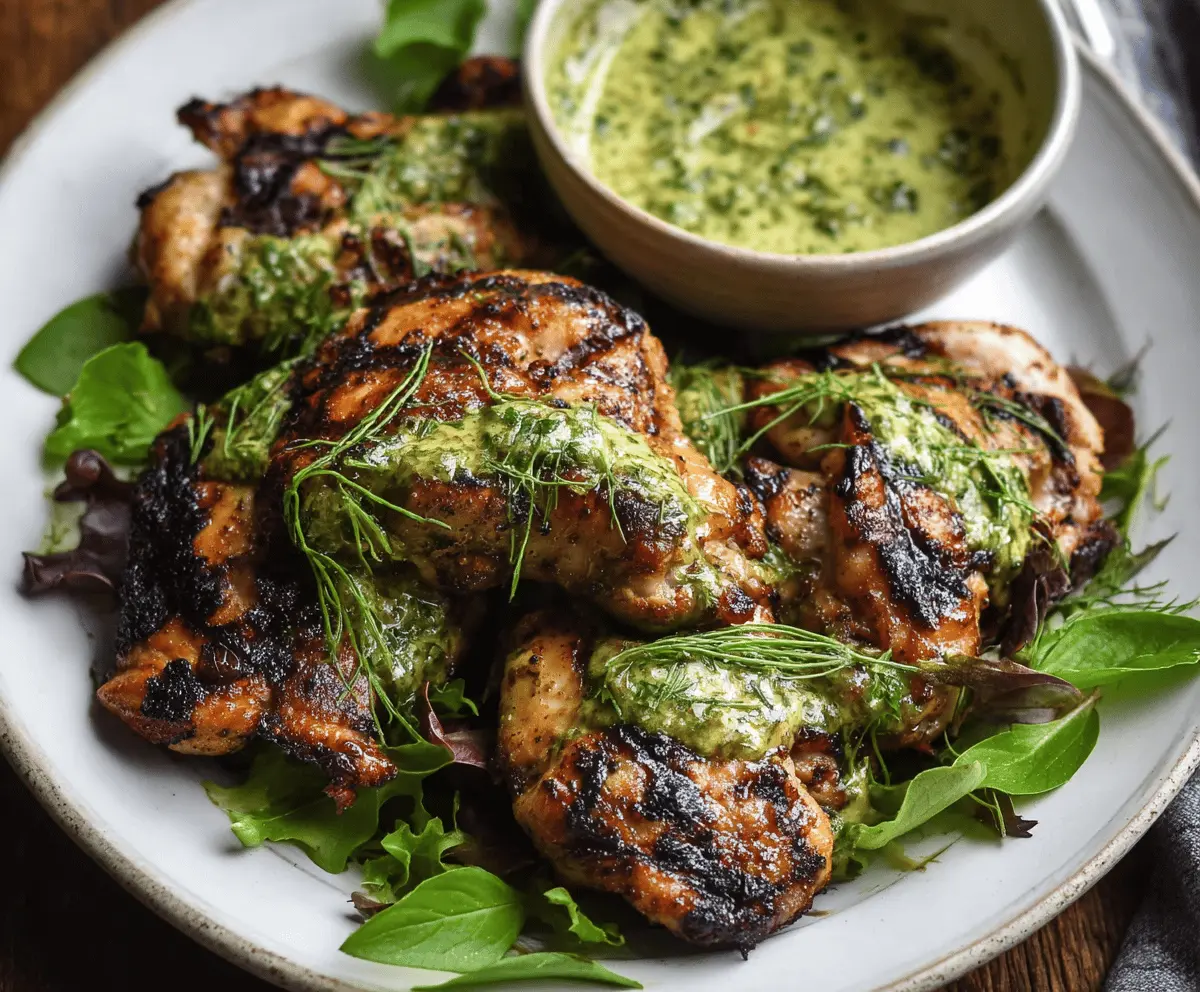 Easy Grilled Chicken Thighs with Creamy Green Goddess Sauce