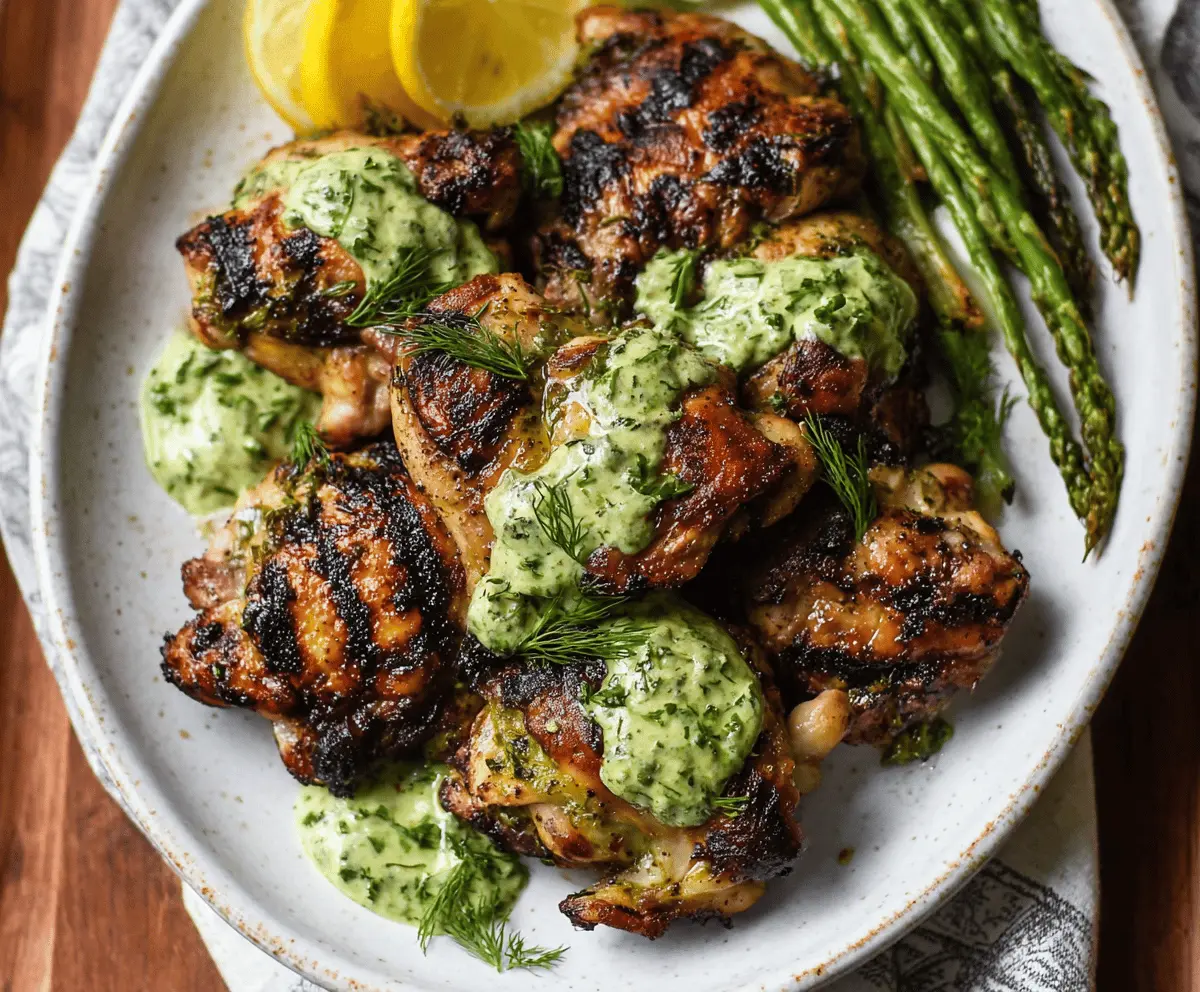 Easy Grilled Chicken Thighs with Creamy Green Goddess Sauce