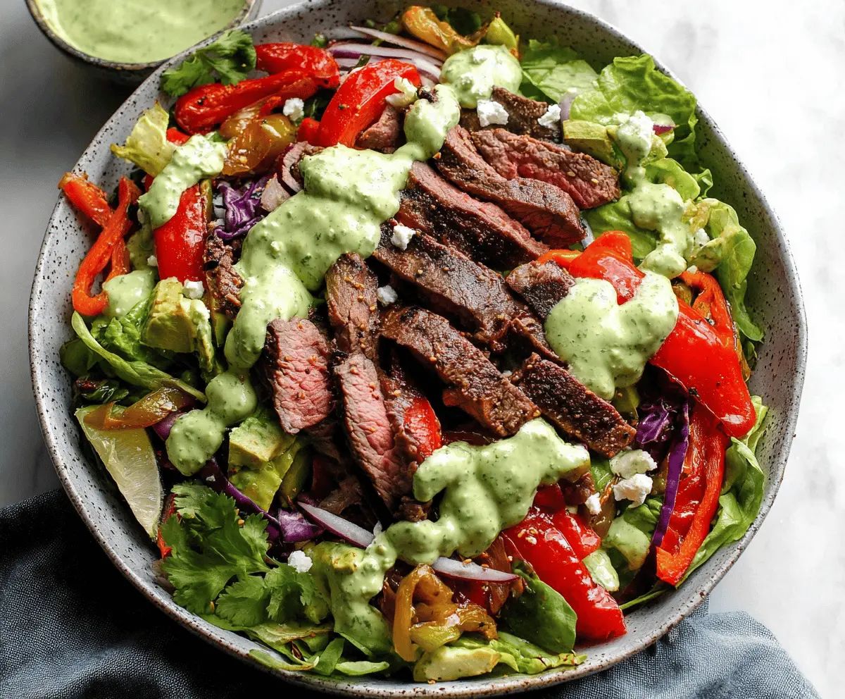 Steak Fajita Salad with Creamy Cilantro Avocado Dressing