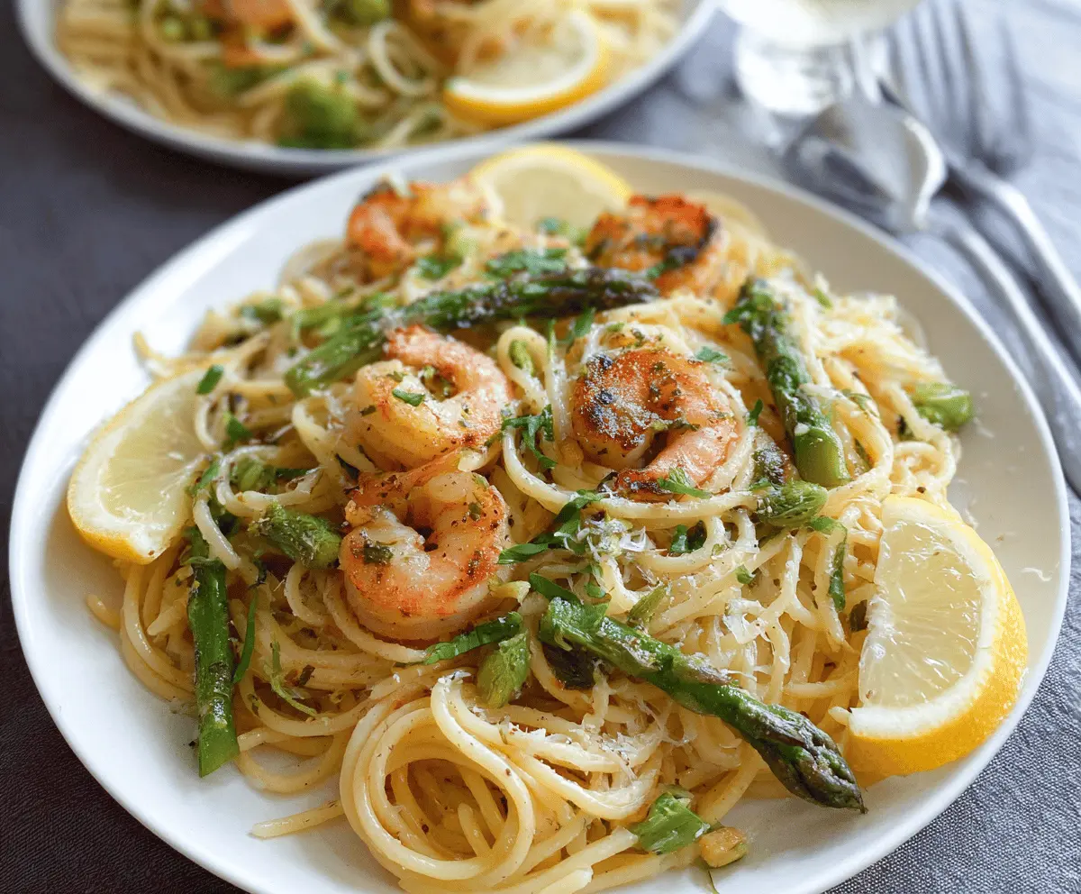 Easy Lemon Asparagus Pasta with Juicy Grilled Shrimp