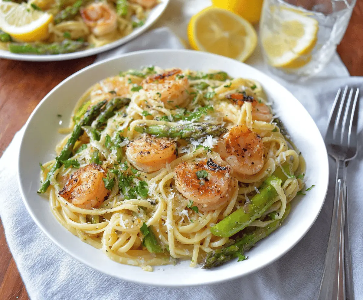 Easy Lemon Asparagus Pasta with Juicy Grilled Shrimp