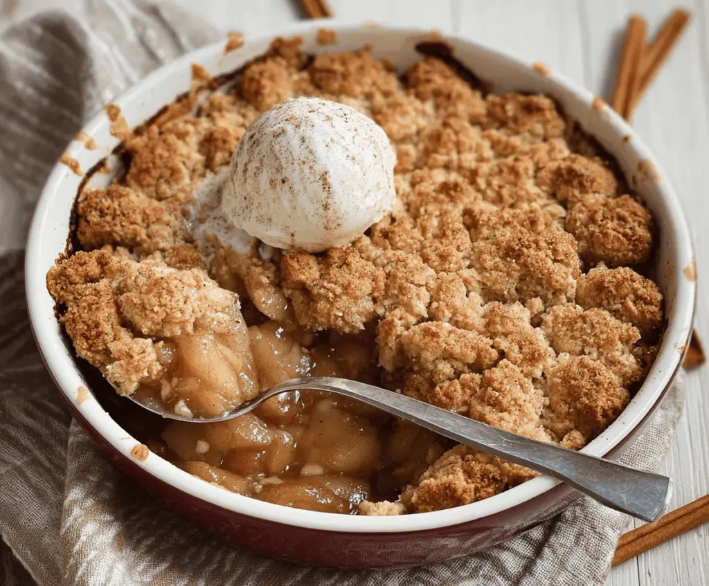 A delicious autumn spice pear cobbler topped with golden crust, perfect for fall dessert or holiday gatherings.