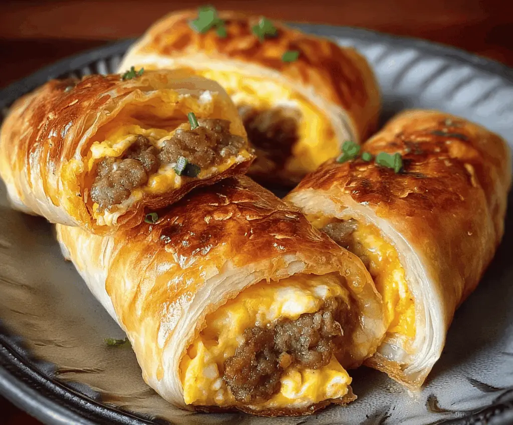 Delicious homemade sausage egg breakfast rolls, perfect for a quick and satisfying morning meal