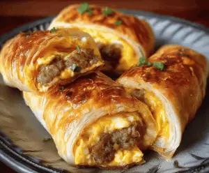 Delicious homemade sausage egg breakfast rolls, perfect for a quick and satisfying morning meal