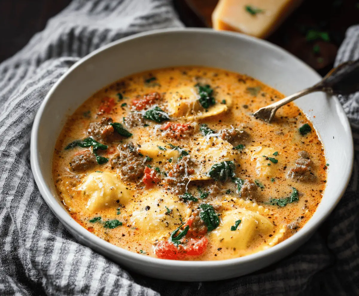 Creamy Ravioli Soup with Sausage