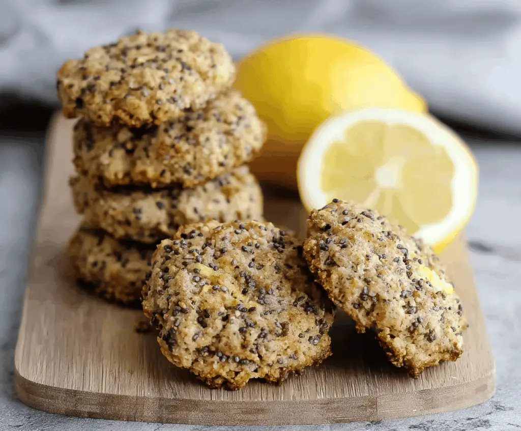 Golden Lemon Chia Breakfast Cookies with fresh lemon zest and chia seeds on a white plate, perfect for a healthy breakfast snack.