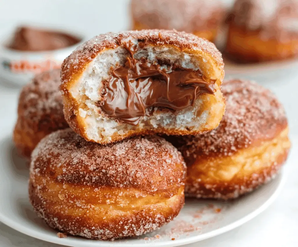 Delicious Nutella stuffed biscuit doughnuts with a golden brown exterior and creamy filling