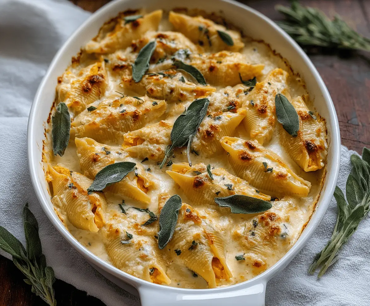 Pumpkin & Gouda Stuffed Shells With Brown Butter & Sage Alfredo Sauce
