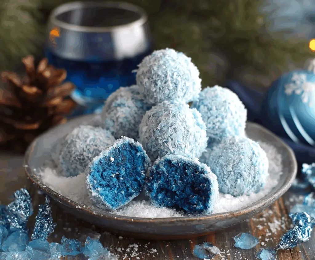 Delicious blue Christmas truffles made with just four simple ingredients, perfect for holiday treats.