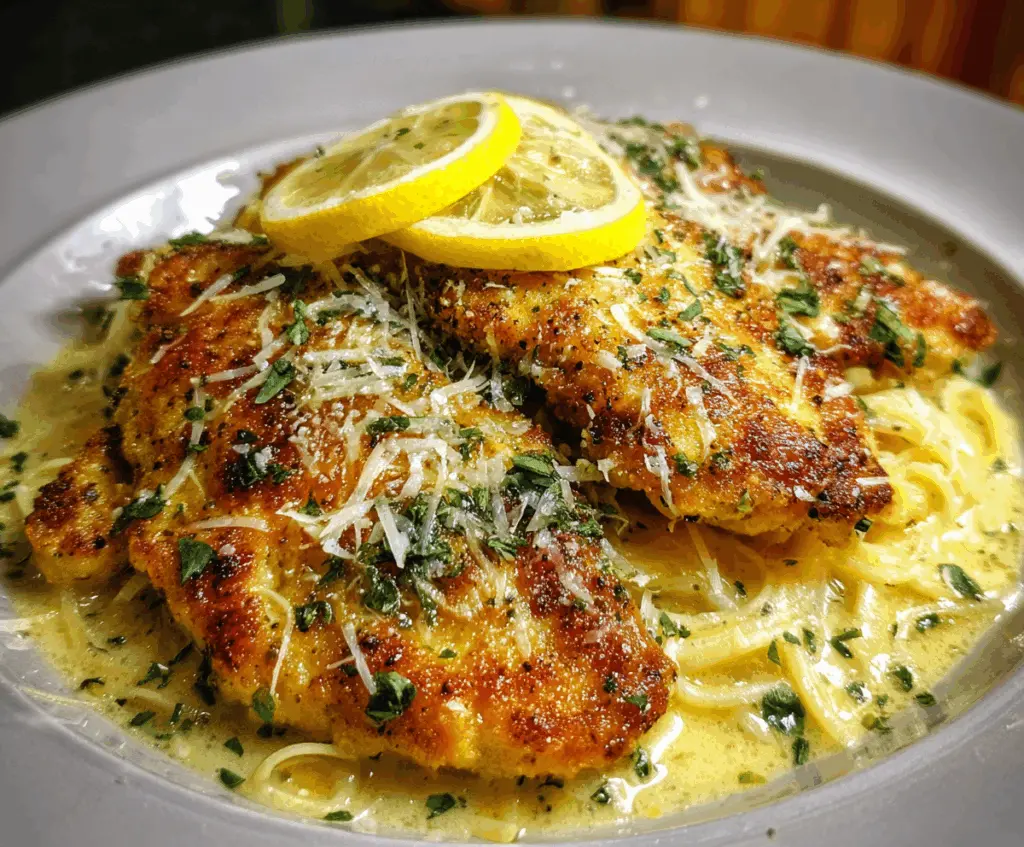 Delicious Lemon Chicken Romano served on a plate with lemon slices and herbs
