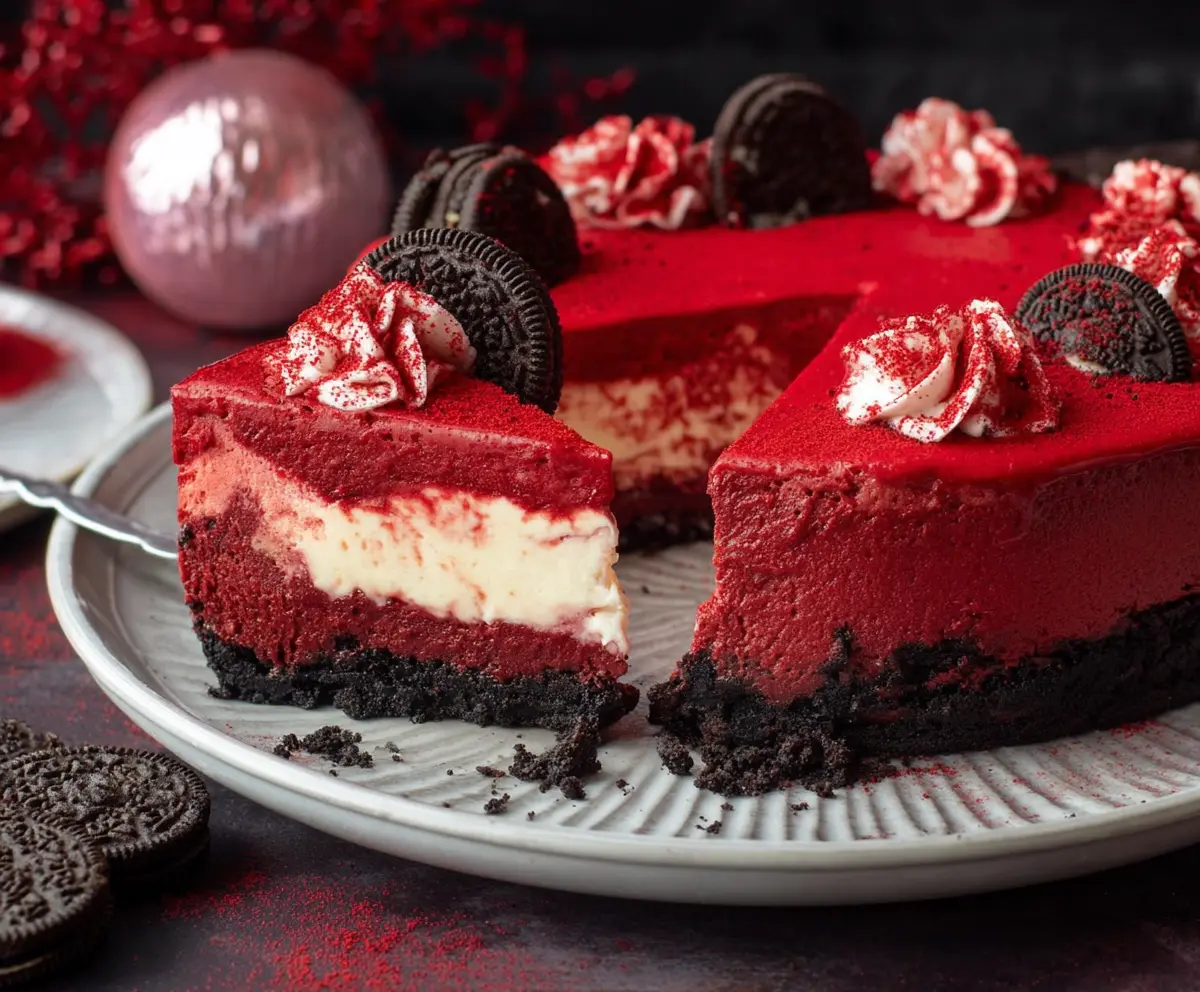 Christmas Red Velvet Cheesecake With Oreo Crust