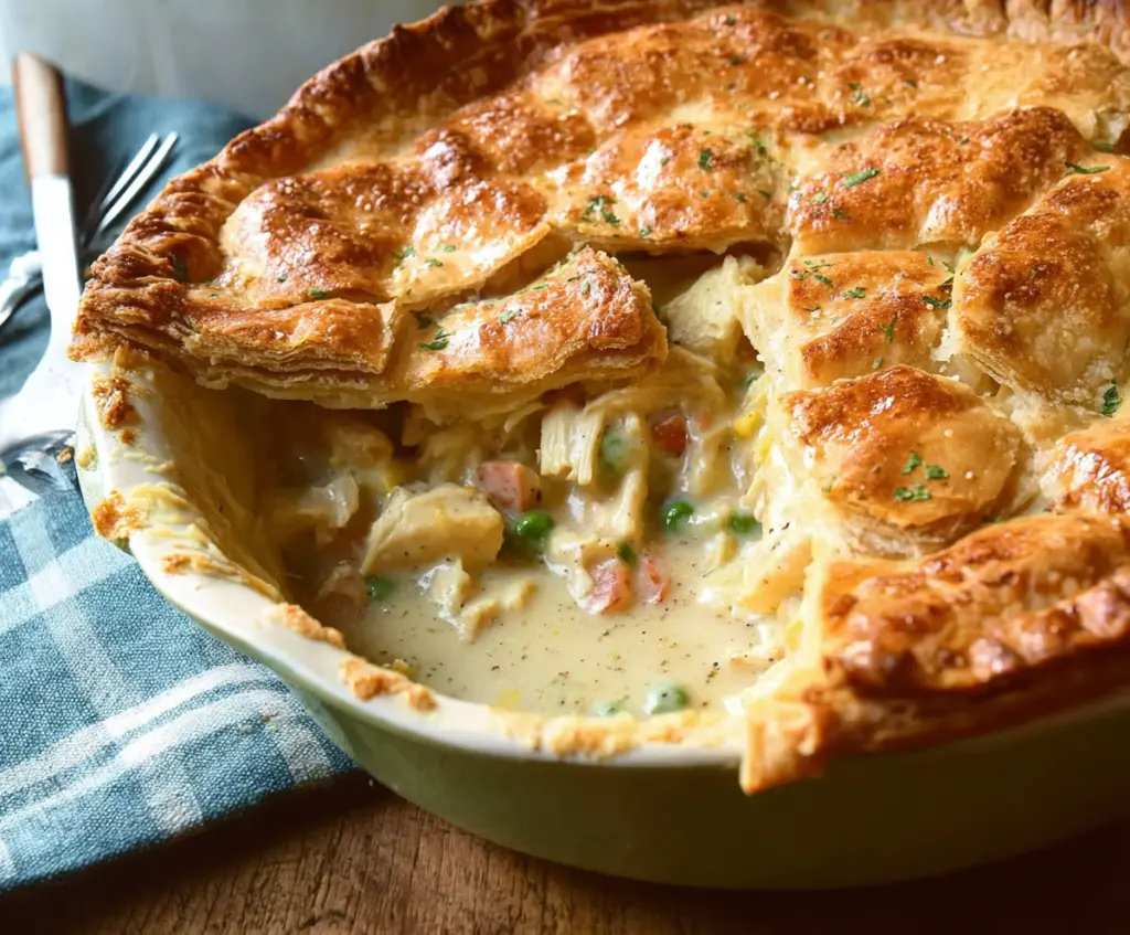 Creamy Marry Me Chicken Pot Pie topped with golden crust and fresh herbs, delicious comfort food.