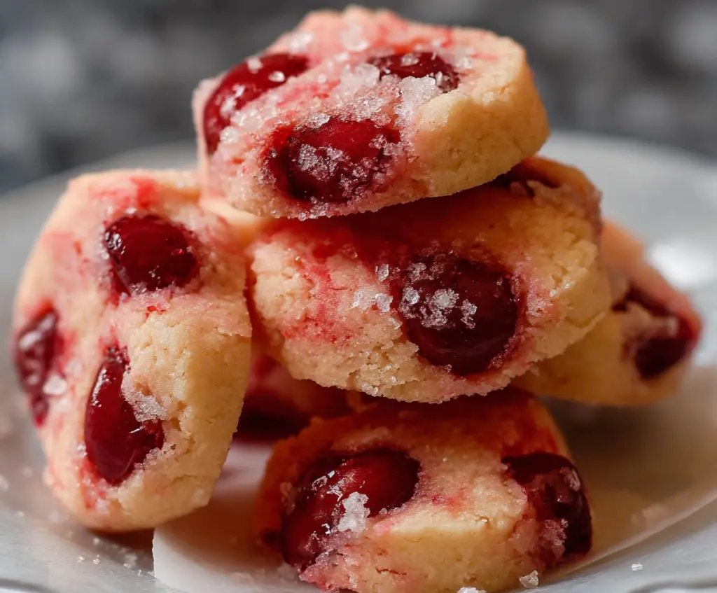 Delicious Cherry Shortbread Cookies melting in your mouth, perfect for sweet cravings.