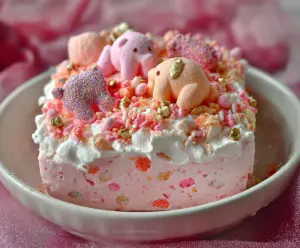 Delicious Circus Animal Cookie Lush with colorful cookies and creamy layers