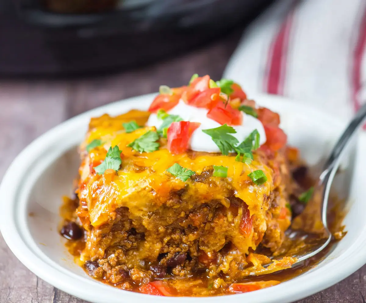Crockpot Beef Enchilada Casserole