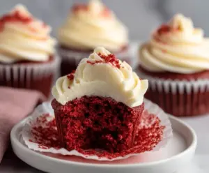 Delicious small batch red velvet cupcakes topped with creamy frosting for a perfect treat.