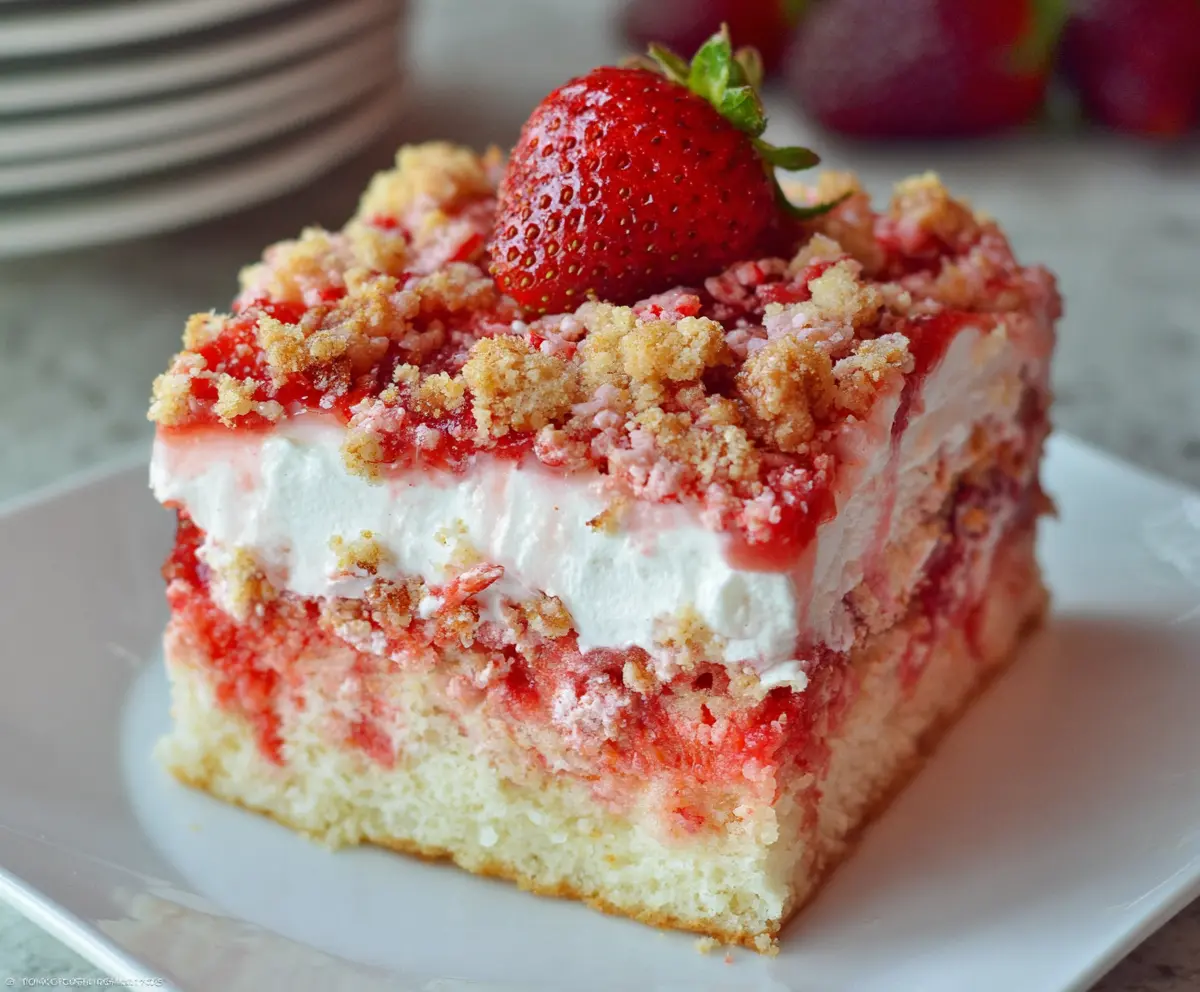 Strawberry Crunch Poke Cake