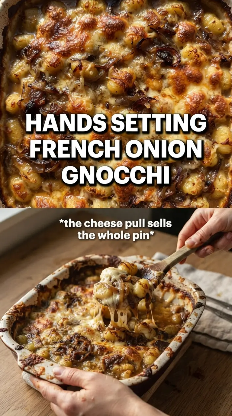 Baked French Onion Gnocchi golden cheesy caramelized