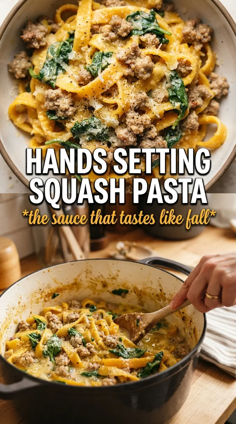 Creamy butternut squash pasta with sausage and spinach, rich and cozy