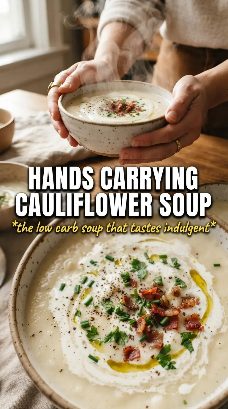 Creamy cauliflower soup ivory silky truffle oil