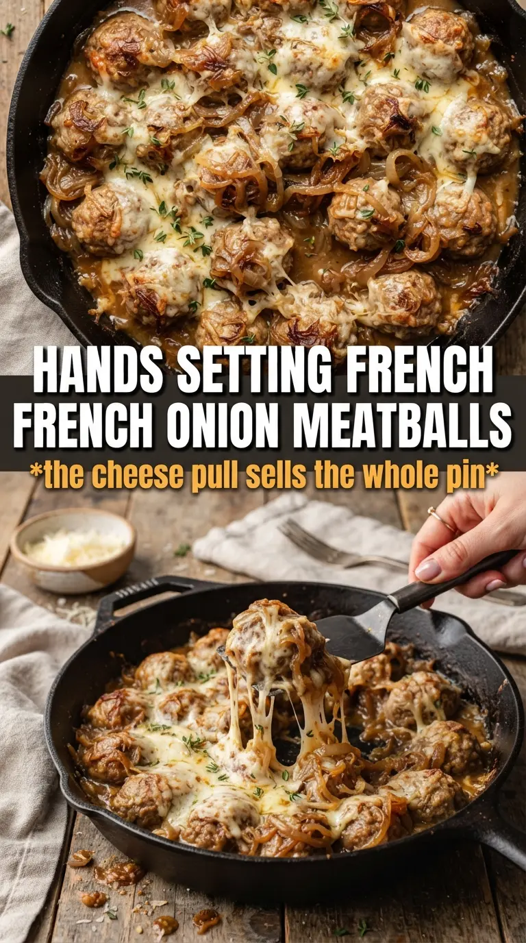 French Onion Meatballs caramelized cheesy baked