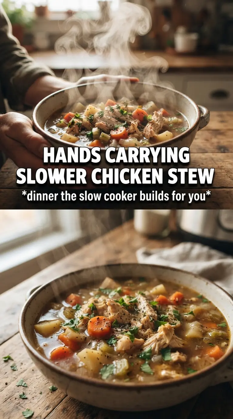 Slow Cooker Chicken Stew hearty gravy, tender vegetables, rustic