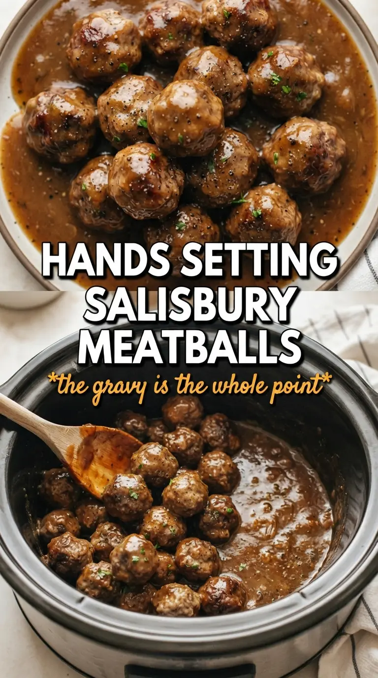 Slow Cooker Salisbury Steak Meatballs rich gravy tender beef